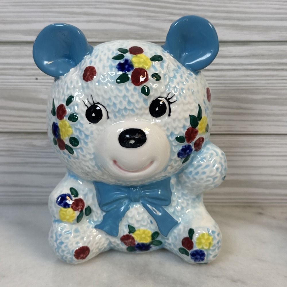 Vintage Blue Baby Teddy Bear Planter Vase Napco Kitsch~Japan